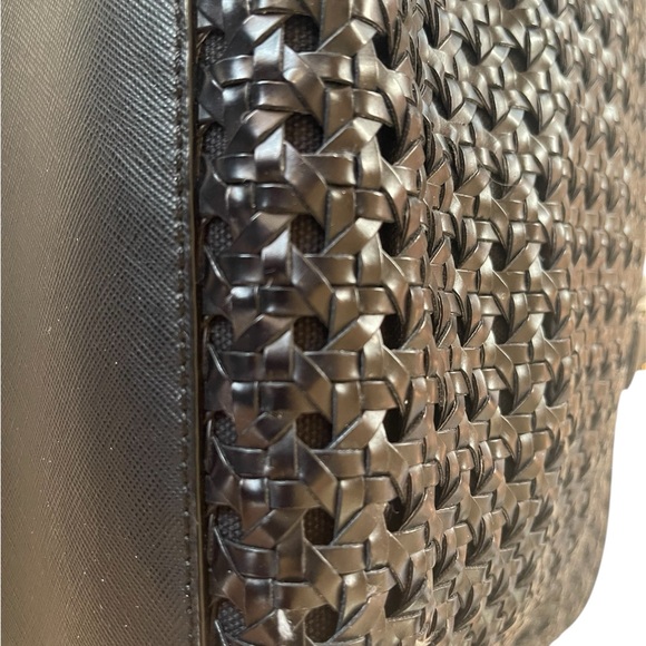 Tory Burch Black Woven Gold Hardware Tote - Picture 8 of 14